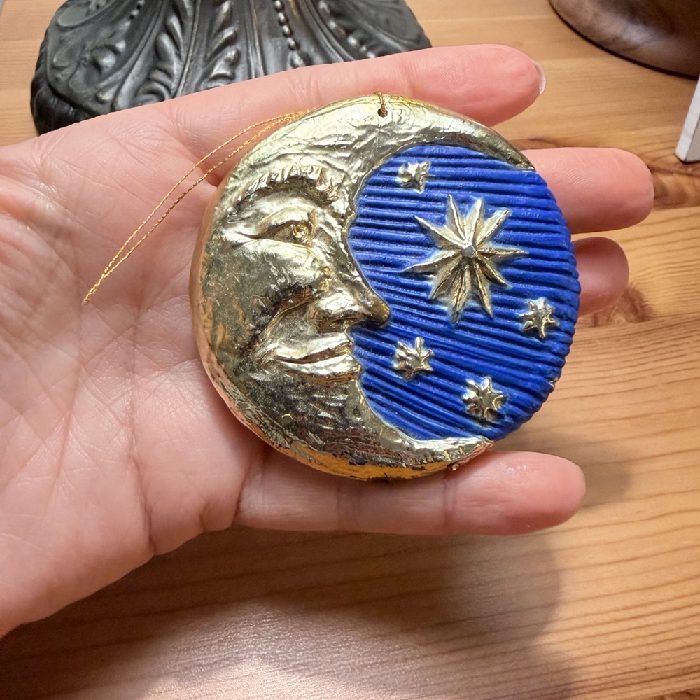 Gold Moon & Blue Star Hanging Ornament